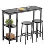 Bealife Bartisch mit Barhocker-Set: Schwarzer rechteckiger Tisch mit Ablagen und hohen Hockern. Ideal zum Essen in der Küche.