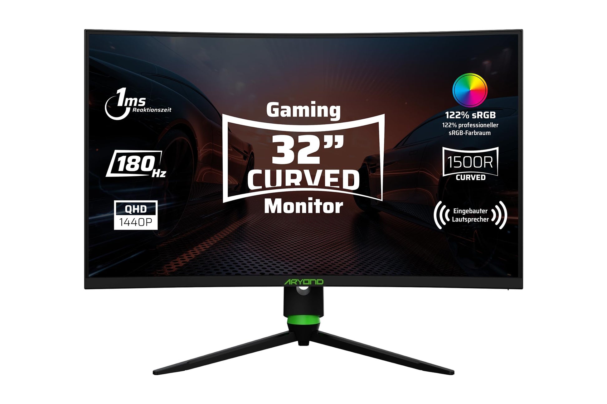 Aryond A32 V2 Curved Gaming Monitor - 32 Zoll QHD 180Hz. Gekrümmter Bildschirm für schnelles QHD-Gaming bei 180Hz.