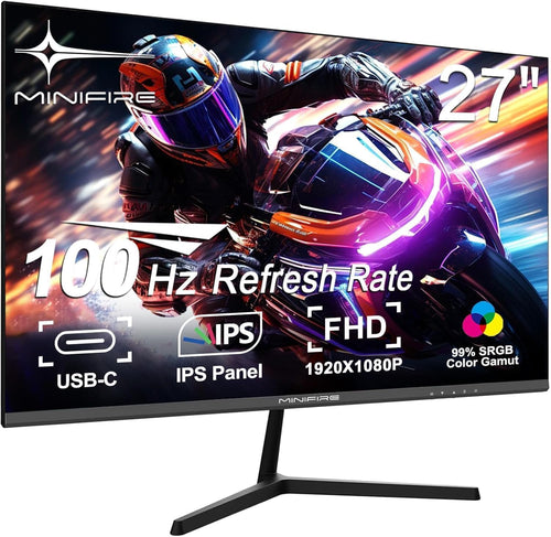 Minifire 27 Zoll FHD IPS Monitor - rahmenlos Schwarz 100Hz USB-C. Stellt scharfe FHD-Inhalte für Computer-Anwendungen dar.