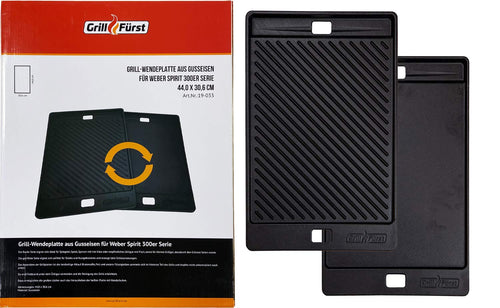 Grillfürst Universal Gusseisen Grillplatte 44,2x30,7 cm. Schwarze, rechteckige Gusseisenplatte zum Braten und Grillen.