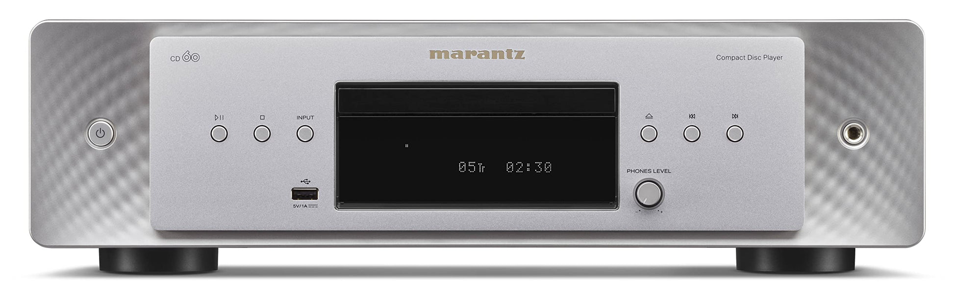 Marantz CD60 HiFi stereo CD Spieler für Hi-Res Audio. Rechteckiger, schwarzer CD-Spieler zum Abspielen von Audio-CDs.