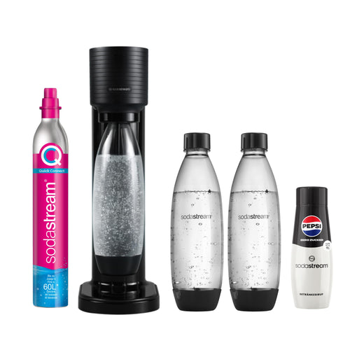 SodaStream GAIA Wassersprudler – inkl. 3 Fl. & Pepsi Zero Sirup. Schwarzes, schlankes Gerät karbonisiert Leitungswasser.