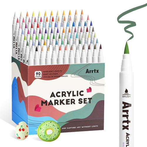 Arrtx Acrylstifte Marker Pinselspitze wasserfest - 90 Farben