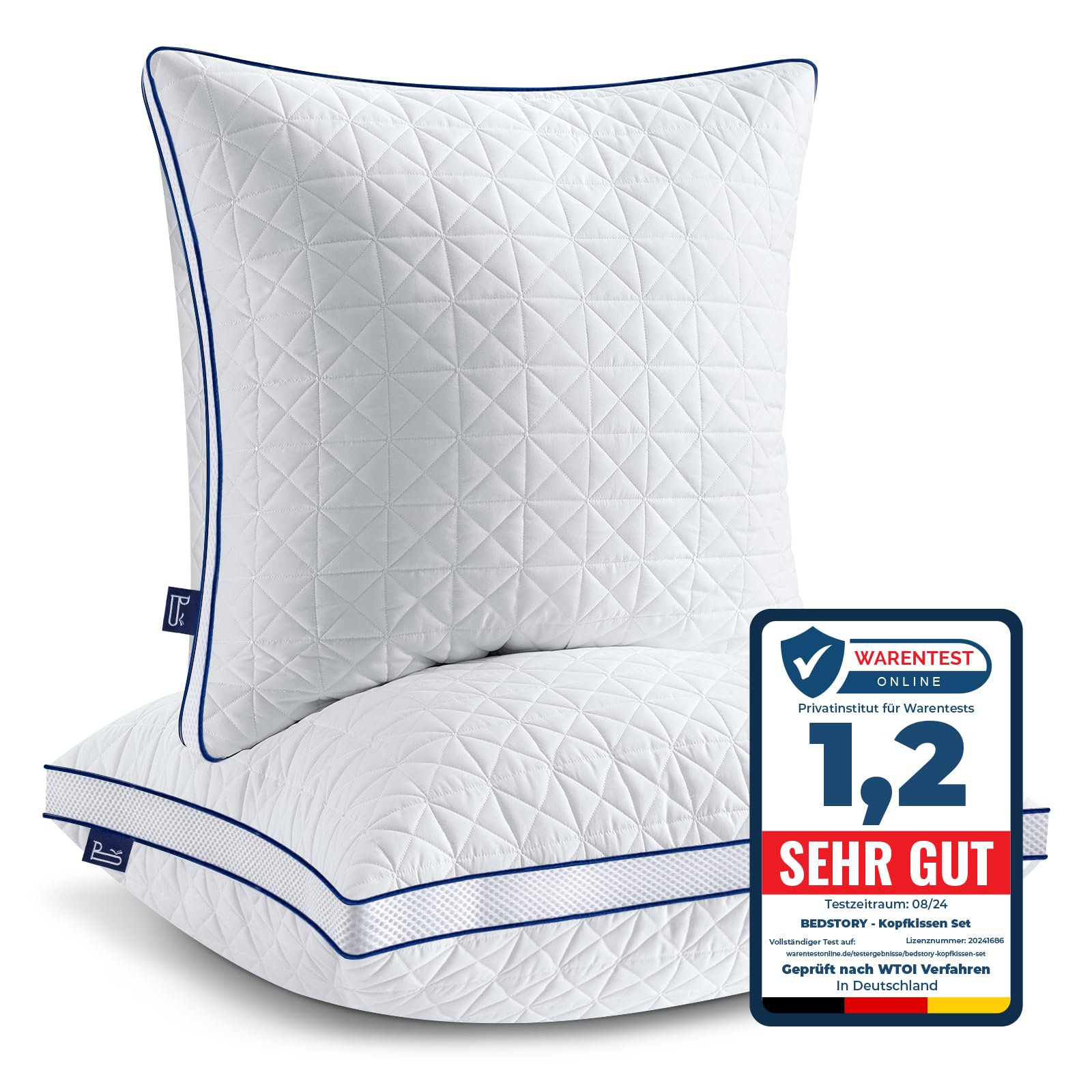 BedStory Kopfkissen 80x80 cm 2er-Set höhenverstellbar –