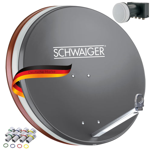 SCHWAIGER Satellitenschüssel Komplettset Quad LNB 75cm Anthrazit HD 4K