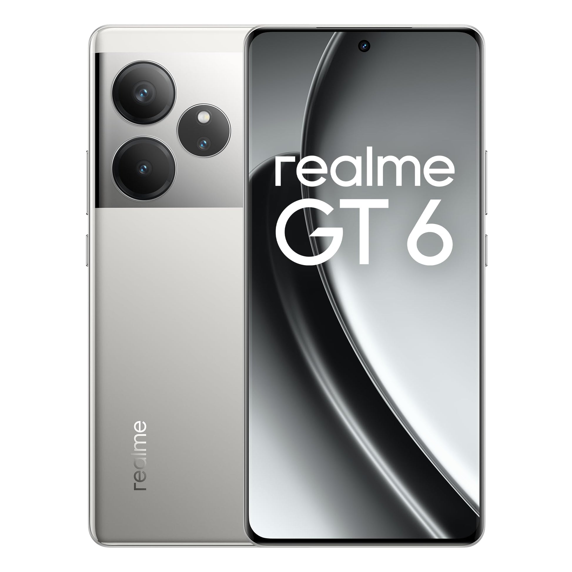 realme GT6 Smartphone 5G - 16+512 GB Fluid Silver. Zum Telefonieren, Surfen und Fotografieren.
