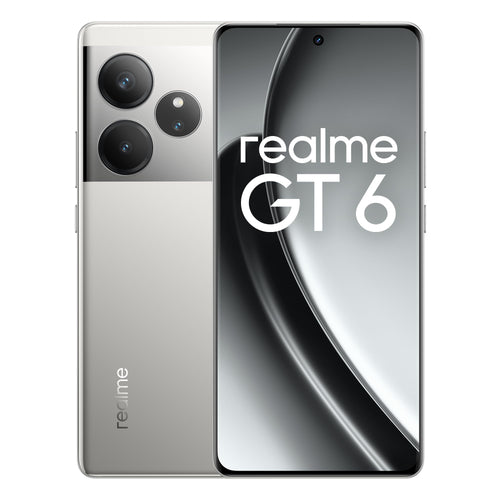 realme GT6 Smartphone 5G - 16+512 GB Fluid Silver. Zum Telefonieren, Surfen und Fotografieren.