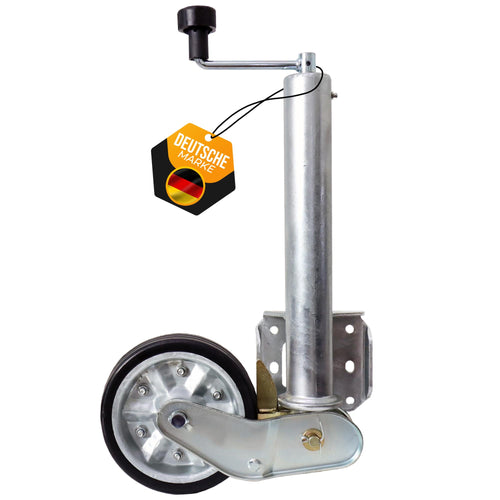 The Drive Anhänger Stützrad – Vollautomatik 500KG Ø 60mm. Silbernes, vollautomatisches Stützrad zum Rangieren von Anhängern bis 500kg.