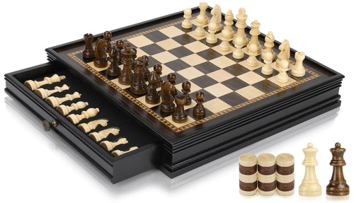 Peradix 2in1 Schach & Dame Holzspiel – magnetisch, 32cm