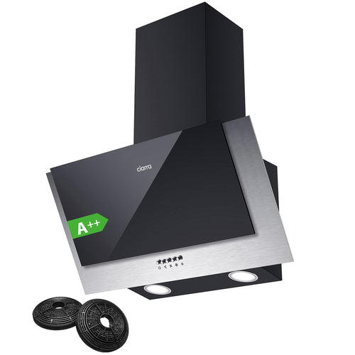 CIARRA CBCB6736C Kopffreie Schräghaube 60 cm - Schwarz. Angeschrägte, schwarze Dunstabzugshaube zum Abführen von Kochdünsten.
