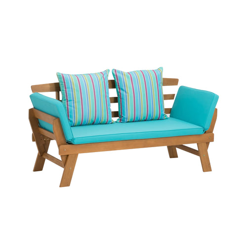 greemotion Tobago Akazienholz Multifunktionsbank/Liege. Rechteckige Bank aus hellem Akazienholz, wandelbar zur Liege, für Garten und Terrasse.