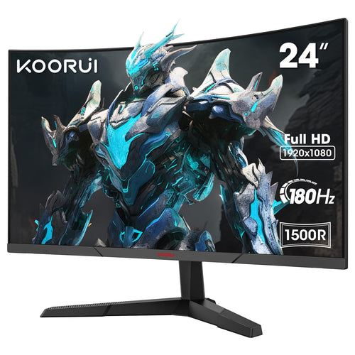 KOORUI 24E6CA Gaming Monitor, 24 Zoll Curved, Schwarz. Bietet 180Hz Bildwiederholrate für flüssiges Gaming.