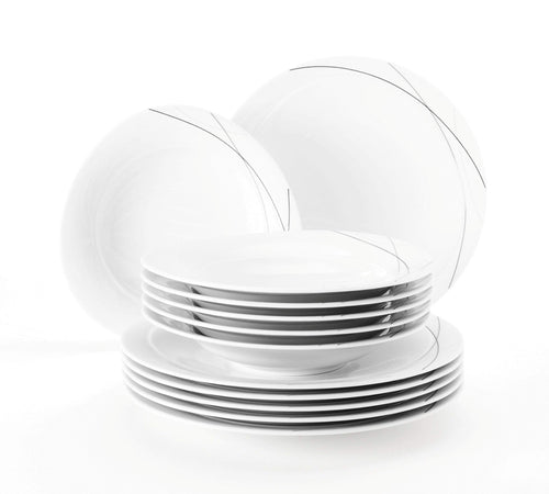 Seltmann Weiden Trio Highline Tafelservice, 12-teilig, aus weißem Porzellan. Zum Servieren und Speisen von Hauptmahlzeiten.