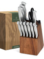 WALDWERK Messerset mit Messerblock & Schärfer - 11-teilig: Edelstahlmesser, dunkler Holzblock. Zum präzisen Schneiden & Schärfen.
