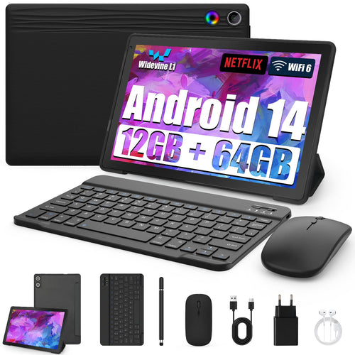 SmartTab 10 Zoll Android 14 Tablet PC 8-in-1 Kit - Schwarz. Schwarzer 10-Zoll Android Tablet PC für mobiles Arbeiten.