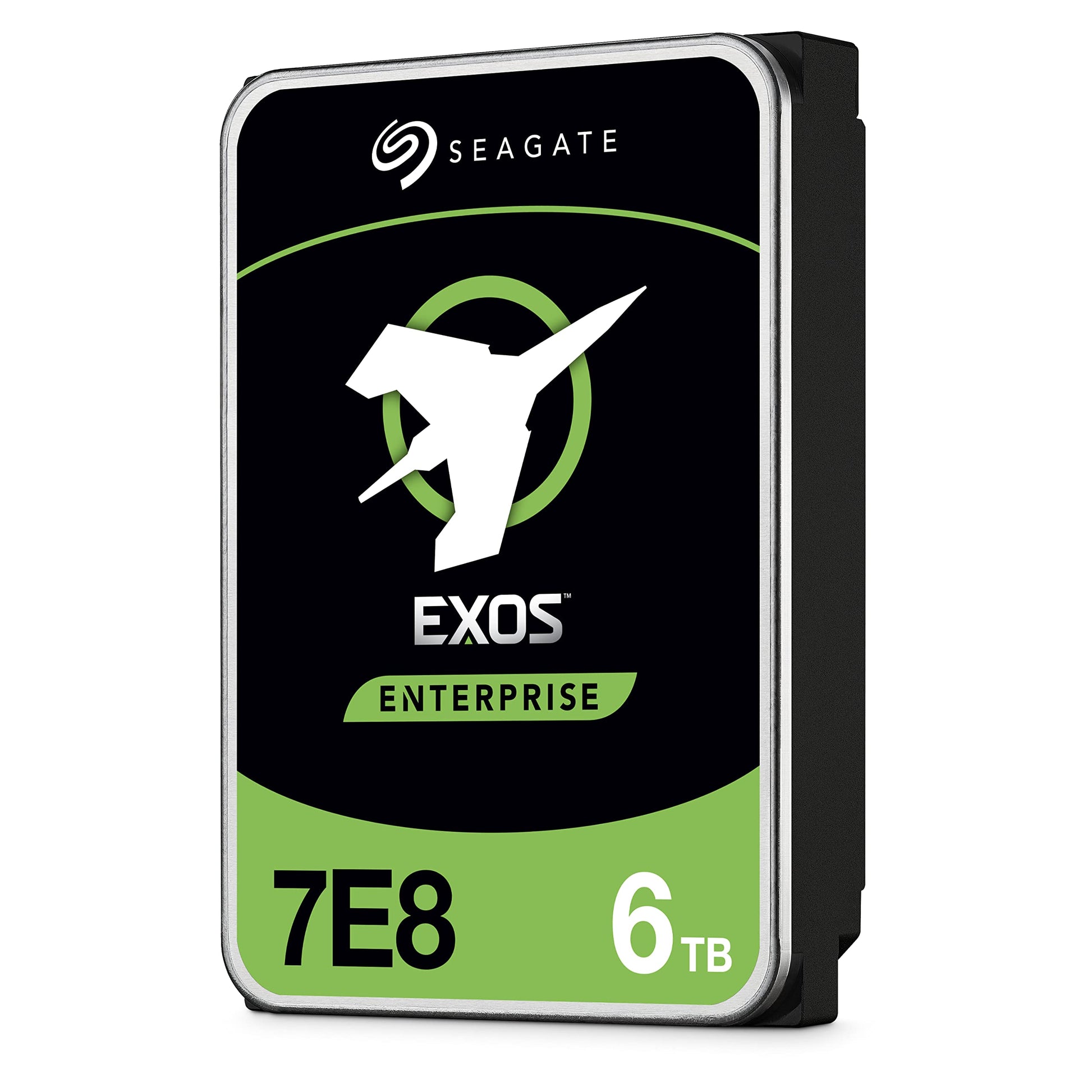 Seagate Exos 7E8 Enterprise Festplatte 6TB 3.5" - ST6000NM021A. Rechteckige, silberne 3,5-Zoll-Festplatte zur Datenspeicherung in Servern.
