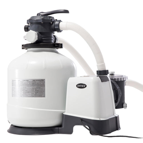 Intex Sandfilteranlage 12m³ 26652. Grau-schwarzer, zylindrischer Sandfilter. Reinigt Poolwasser bis 42000l mechanisch durch Quarzsandfiltration zur Entfernung von Schmutzpartikeln.