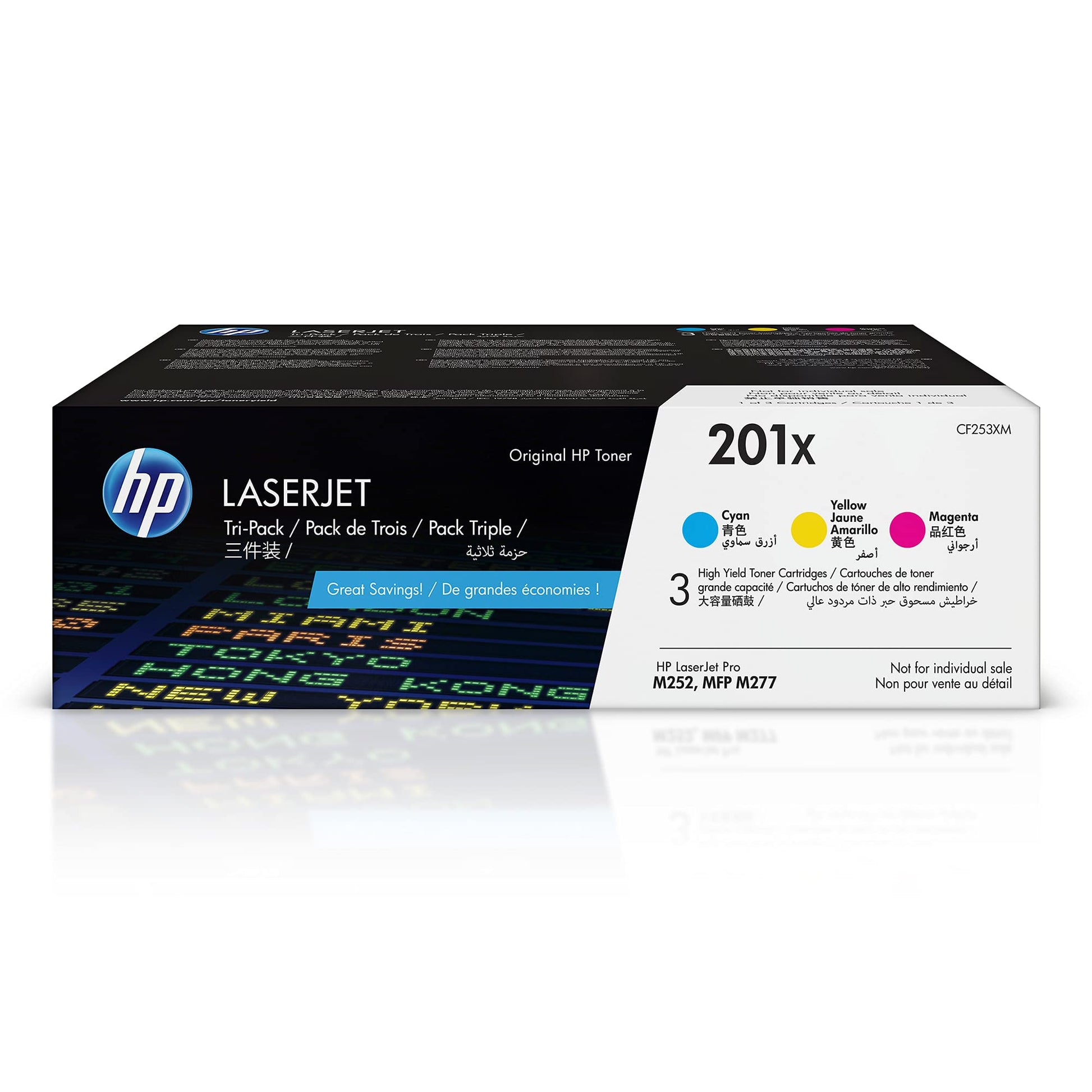 HP 201X Original LaserJet Toner CMY hohe Reichweite (3er Pack). Drei Toner in Cyan, Magenta, Gelb für Farbdruck in HP LaserJet.