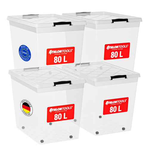 ATHLON TOOLS 4x 80L Aufbewahrungsboxen transparent lebensmittelecht