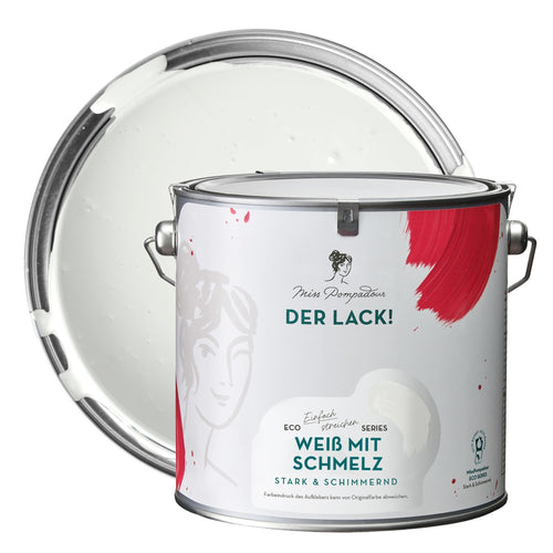 MissPompadour seidenmatte Holzfarbe innen & aussen 2.5L weiss in rundem Gebinde. Zum Streichen von Holzoberflächen.