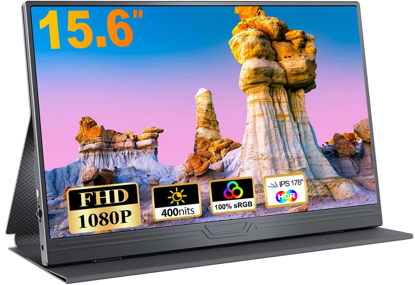 CUIUIC 15.6" Tragbarer Monitor - FHD IPS USB-C/HDMI. Dünnes, dunkles Display erweitert Geräte mobil als Zweitbildschirm.