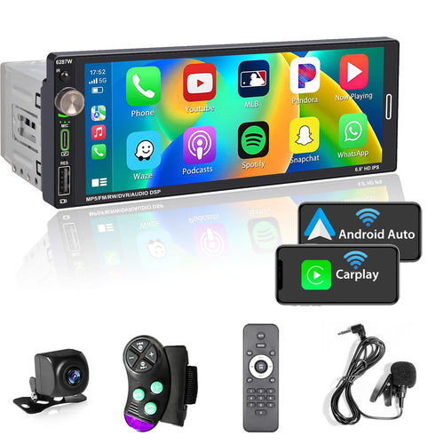 Alondy Autoradio 1Din - 6.9" Bildschirm Wireless CarPlay Android Auto