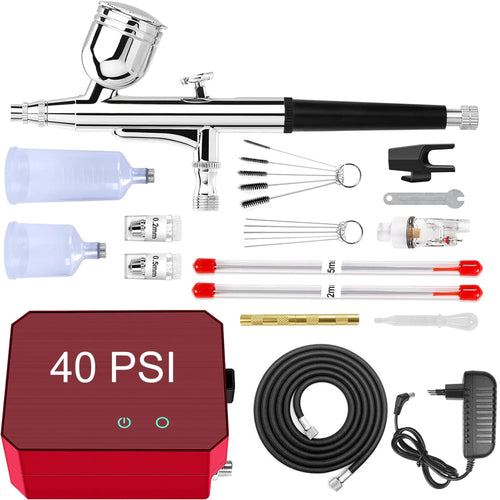 Powate Airbrush Kompressor Set – Dual Action 40PSI Rot