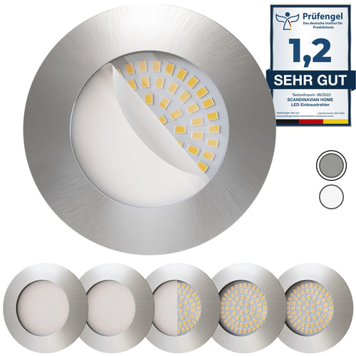 Scandinavian home 6er LED Spot Set Ø 68mm Warmweiss Edelstahl