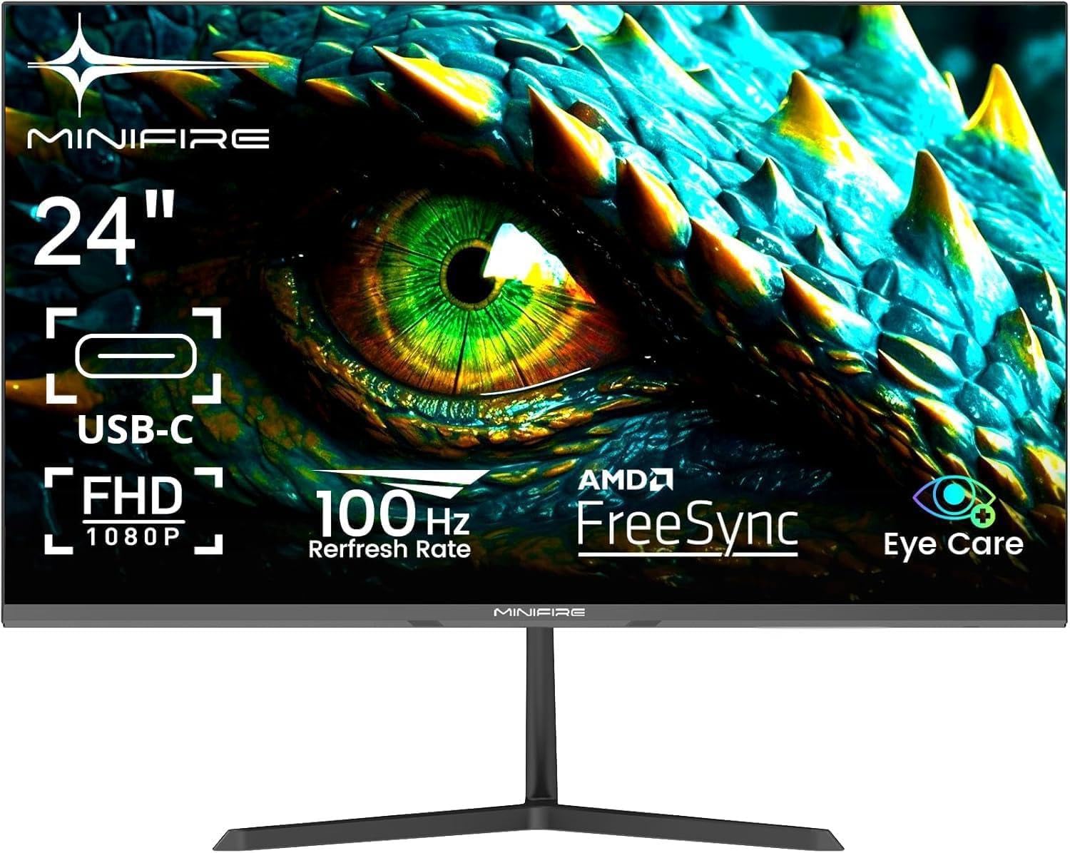 Minifire MF24X3AL PC Monitor 24 Zoll Full HD 100Hz: Rechteckiger, schwarzer Bildschirm zur Darstellung digitaler Inhalte am PC.