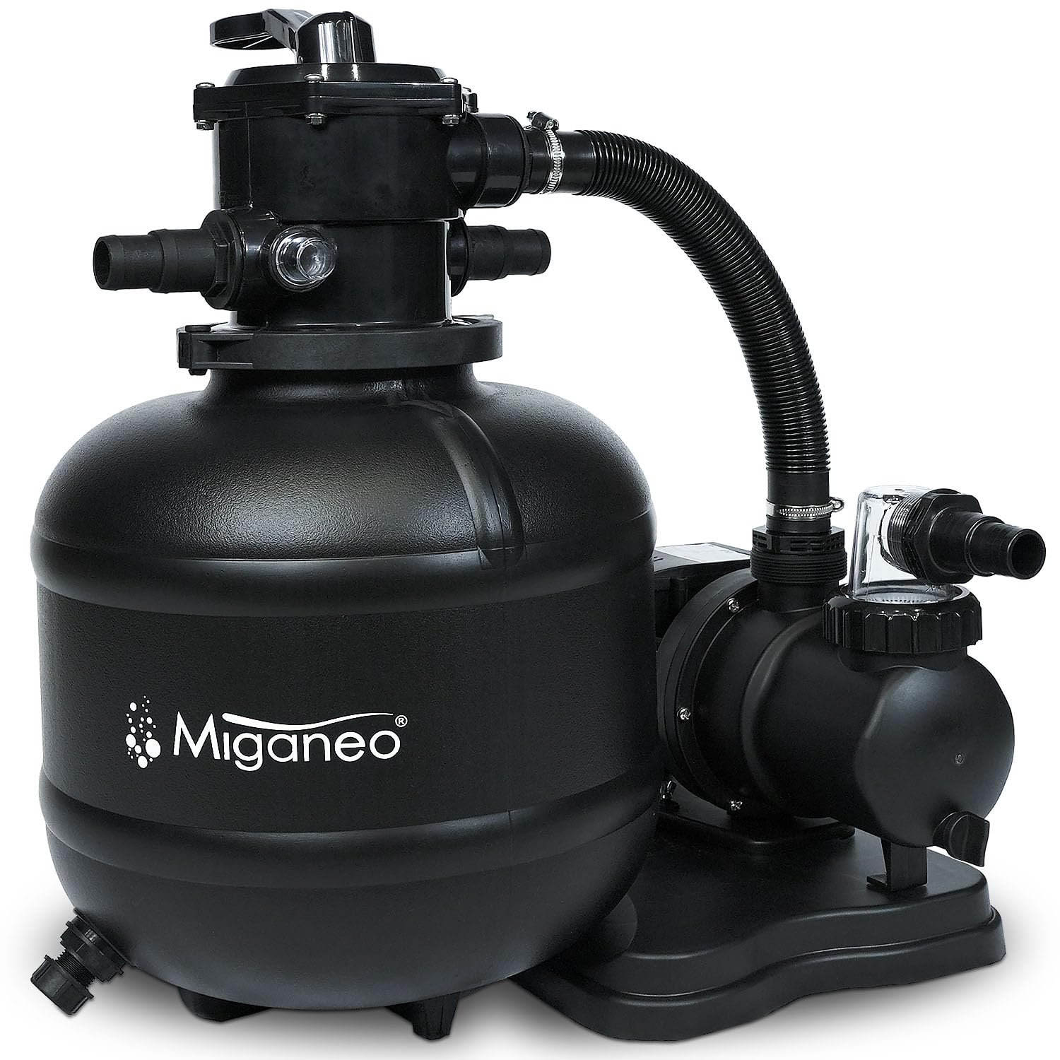 Miganeo Dynamic 8000 Pro Sandfilteranlage, schwarz, 370mm runder Filterkessel. Filtert Poolwasser.
