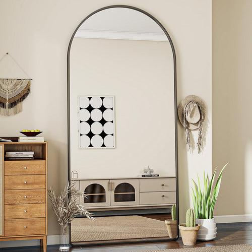 Koonmi Gewölbt 76x171cm, Runde Ecken Ganzkörperspiegel Stehend - Schwarz