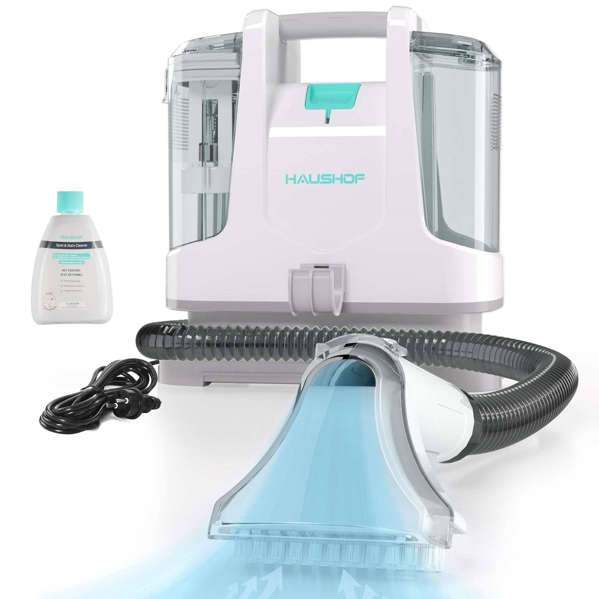 HAUSHOF StainZapper Fleckenreiniger Waschsauger, weiß-grau. Dieses Gerät reinigt Flecken nass auf Polstern und Teppichen.