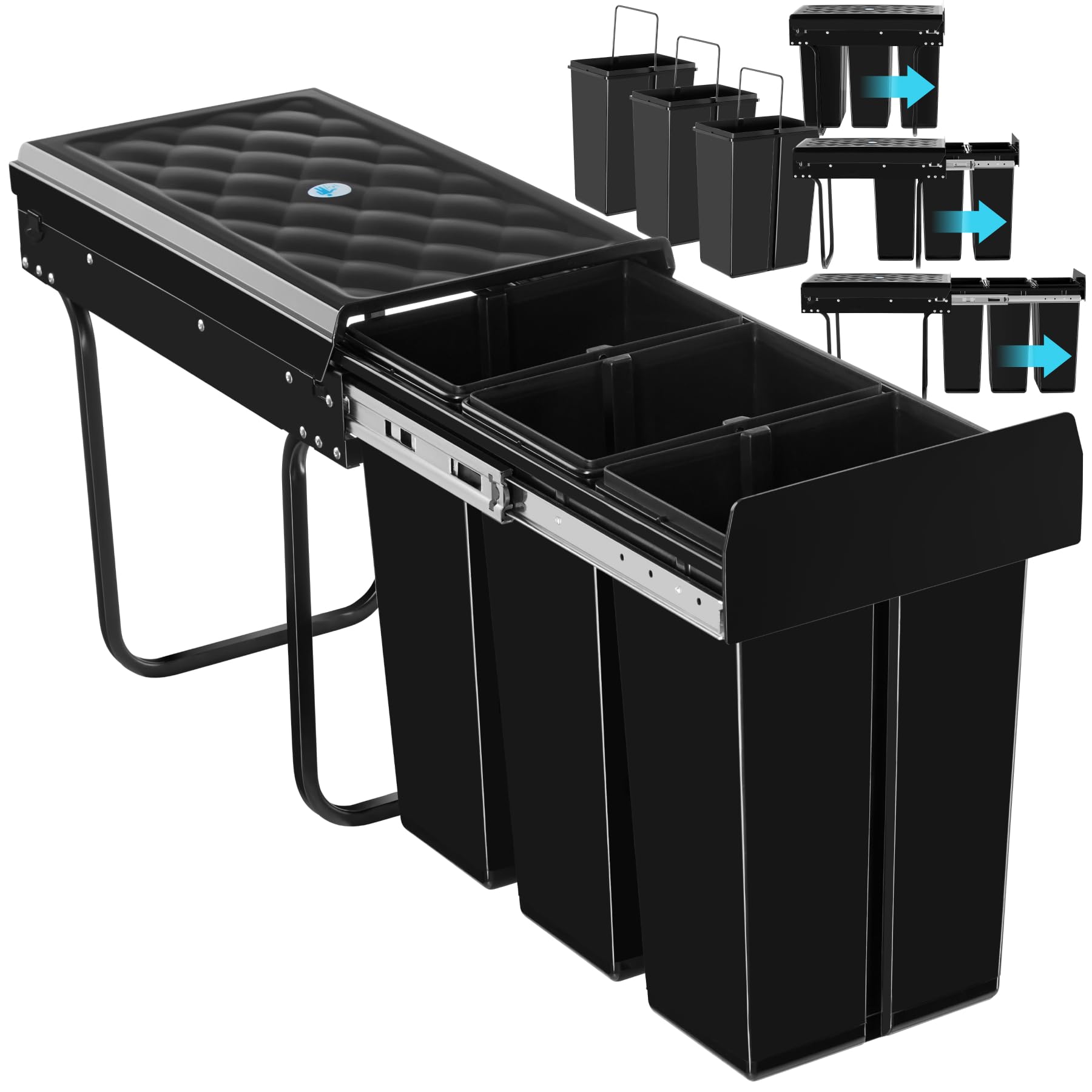 tectake Einbau-Mülltrennsystem 3 Fächer (3x 10 l) –