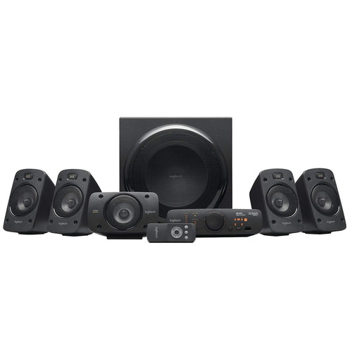 Logitech Z906 5.1 Surround Sound System. Schwarze 5.1-Anlage mit Satelliten, Subwoofer und Konsole für Heimkino-Raumklang.