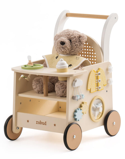 ROBUD Holz Lauflernwagen 2-in-1 - Puppenwagen Montessori Board