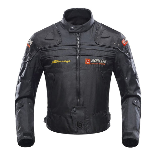 BORLENI Motorrad Textiljacke Herren Winter Protektoren, schwarze Textiljacke mit Protektoren für Schutz beim Motorradfahren im Winter.