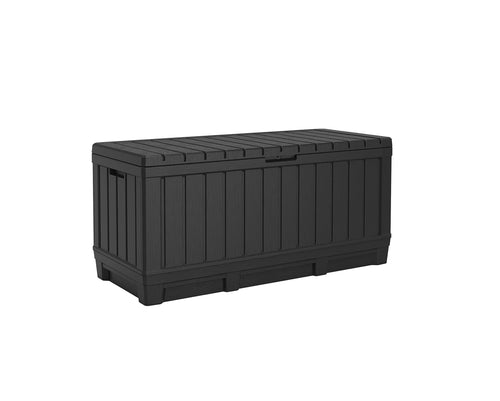 Koll Living Gartenbox Aufbewahrungsbox – 350 Liter Anthrazit. Anthrazitfarbene Rechteckbox zur Aufbewahrung von Gartenutensilien.