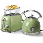 Wiltal Frühstücks-Set Toaster Wasserkocher Edelstahl Retro Grün zum Brot toasten und Wasser kochen fürs Frühstück.