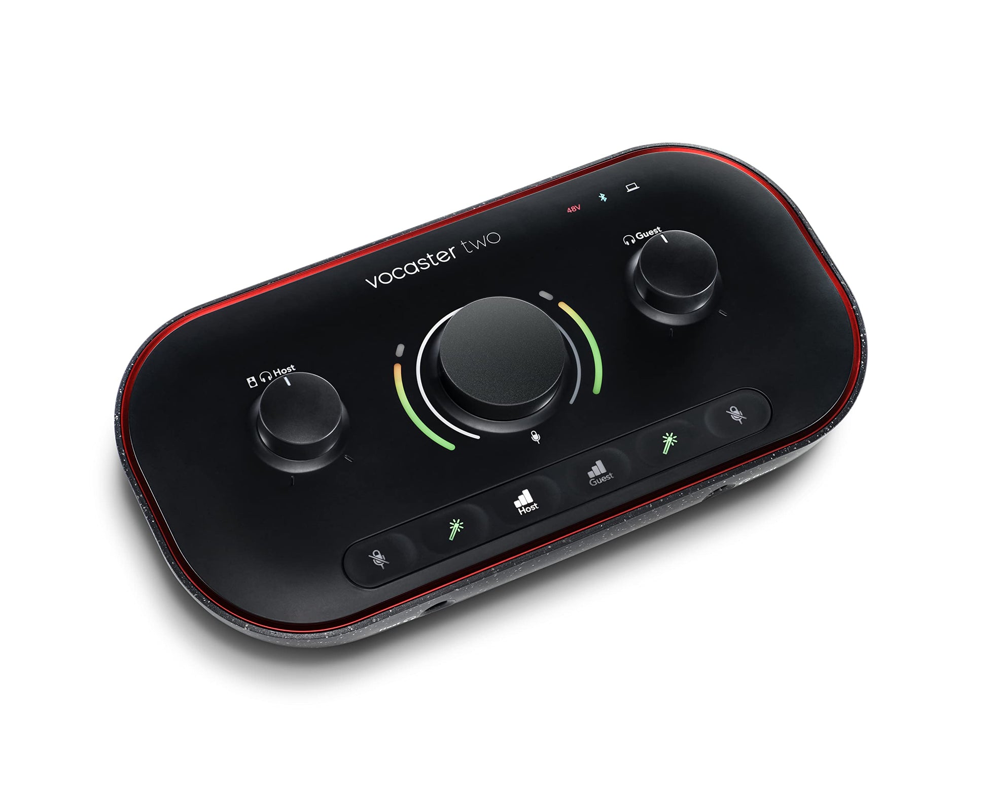 Focusrite Vocaster Two Podcast Audio-Interface – 2-Kanal. Dunkles 2-Kanal Audio-Interface für Mikrofone zur Podcast-Produktion und Streaming am Computer.