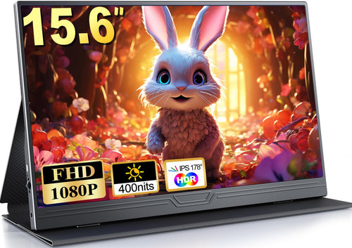 MOMODS Portable Monitor Tragbarer Bildschirm – 15.6 Zoll FHD IPS. Ein dünner, schwarzer Bildschirm zur mobilen Erweiterung der Anzeigefläche.