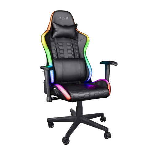 Trust Gaming GXT 716 Rizza Gaming Stuhl RGB LED Schwarz. Schwarzer Schalensitz mit RGB-LEDs bietet Komfort für Gaming.