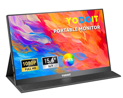 Yodoit Tragbarer Monitor: Dünnes, schwarzes 15.6 Zoll FHD IPS Display. Erweitert Laptops/Konsolen via USB-C/HDMI.