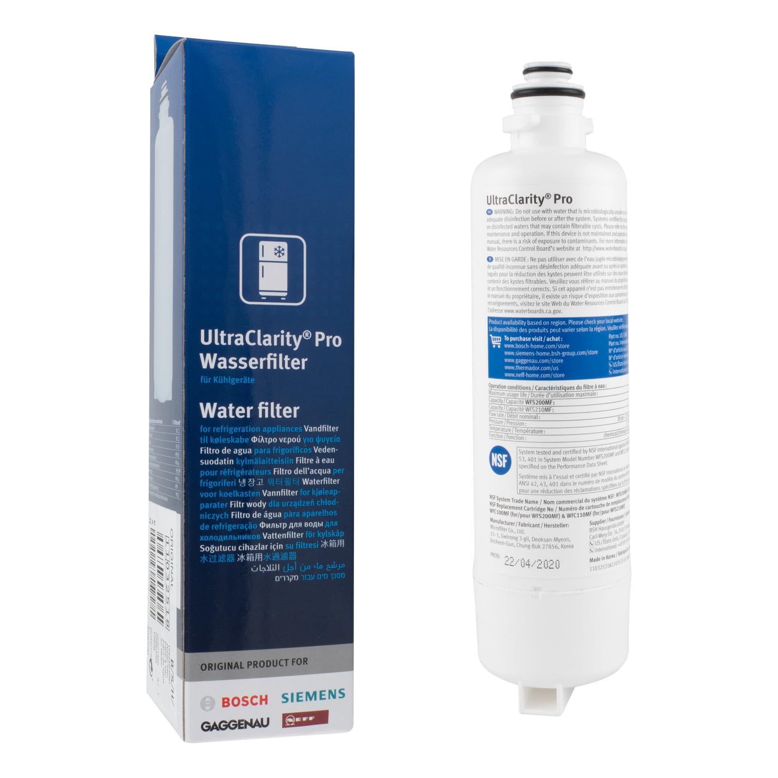 BSH 11032518 Wasserfilter – für Bosch Siemens Neff, weißer, zylindrischer Filter zur Wasserfiltration in Hausgeräten.