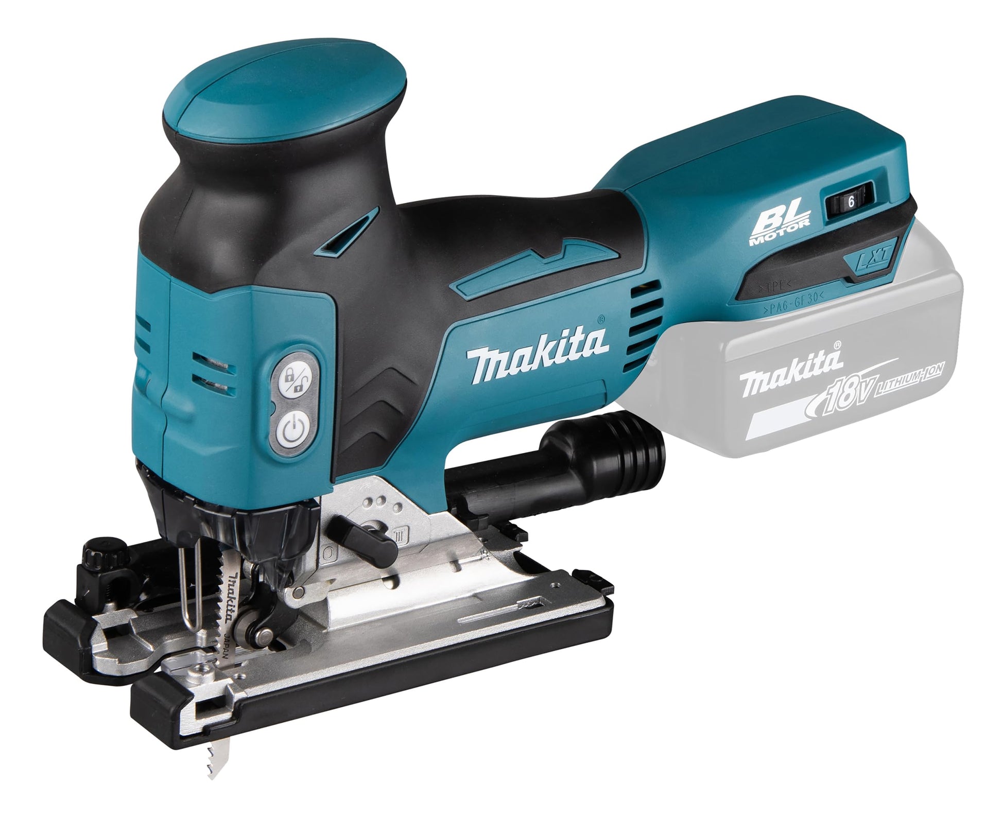 Makita DJV181Z Akku-Pendelstichsäge - 18V Li-Ion. Blau-schwarze Bügelstichsäge. Sägt präzise Kurven in Holz, Metall.