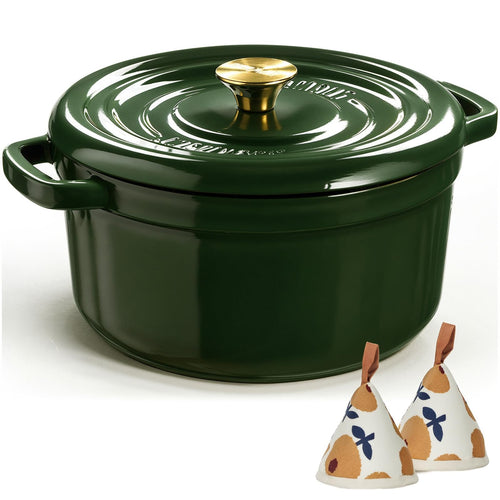 Overmont Bräter Dutch Oven Gusseisen Emailliert 26cm - Dunkelgrün