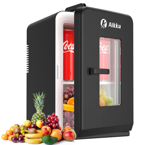 Aikku Mini Kühlschrank 2in1 15L – Kühlen & Wärmen Schwarz. Schwarzer, kompakter Quader. Kühlt oder wärmt Getränke/Snacks. 15L Volumen.