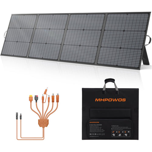 MHPOWOS 220W tragbares faltbares Solarpanel IP67 für Outdoor. Schwarzes, faltbares Panel erzeugt mobil Strom zur Energieversorgung draußen.