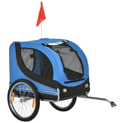 PawHut Hunde Fahrradanhänger Transporter - Blau-Schwarz. Blauer und schwarzer, kastenartiger Anhänger auf zwei Rädern. Dient zum Transport von Hunden am Fahrrad.