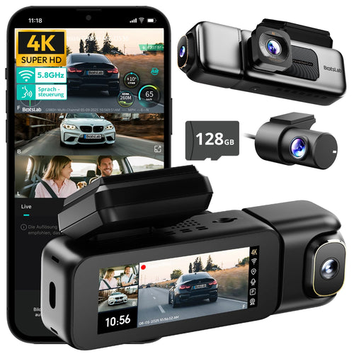 BOTSLAB 4K 3-Kanal Dashcam – GPS, WiFi, 128GB SD-Karte