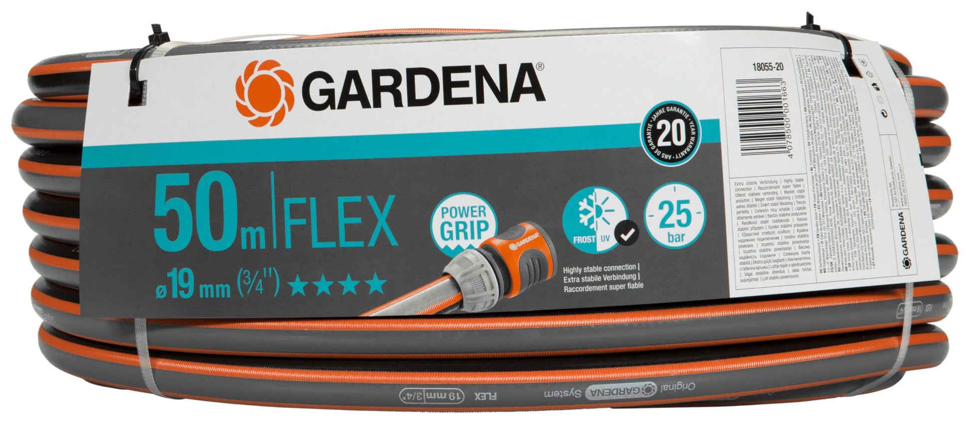 Gardena Comfort FLEX Gartenschlauch - 19mm (3/4 Zoll), 50m. Grün-oranger Rundschlauch zum Wassertransport und zur Gartenbewässerung.